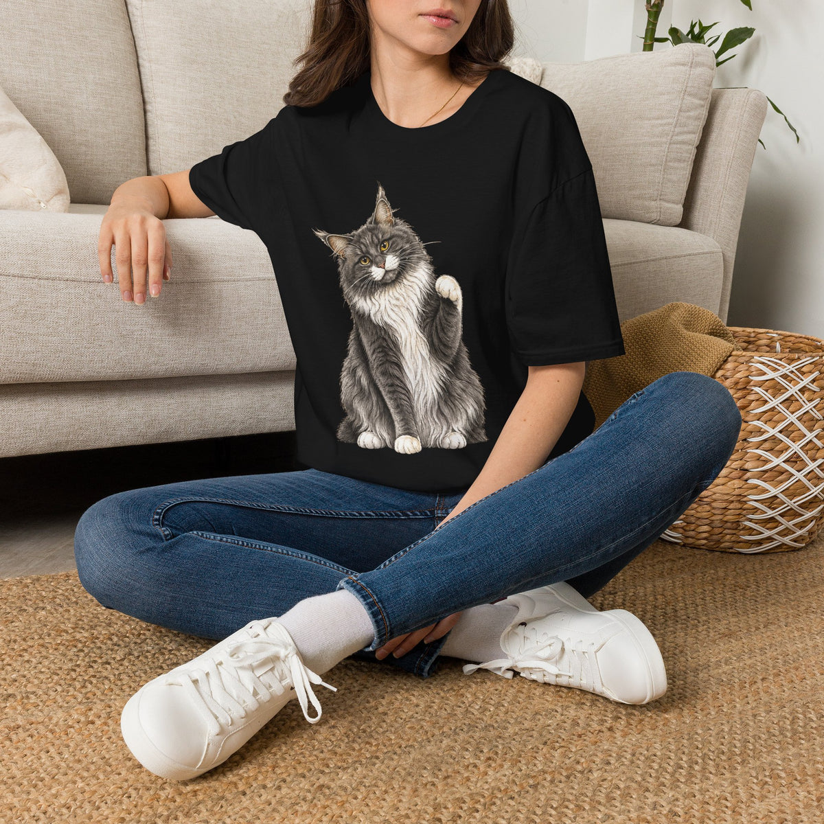 Grey White Sitting Coon T-Shirt